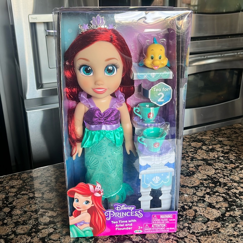 Disney Princess Doll Tea Time with Ariel and Friend Flounder, Doll & Accessories